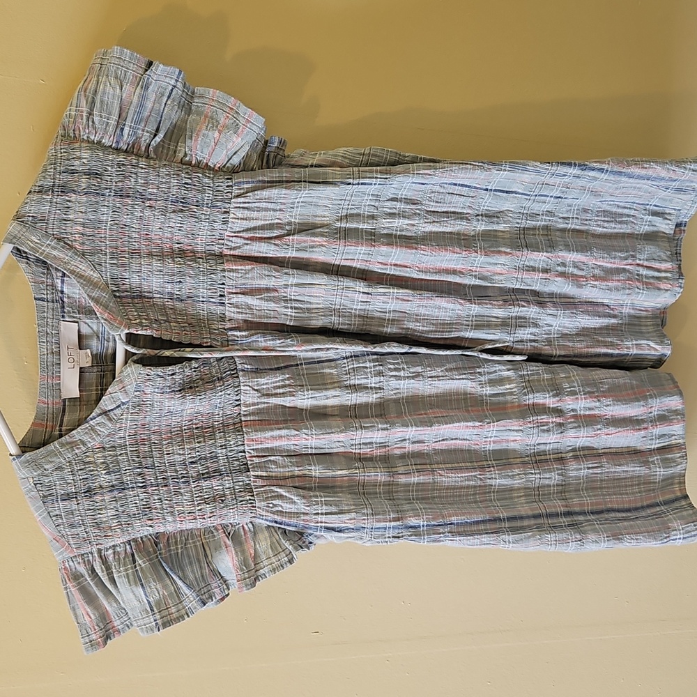 LOFT Striped Ruffle Sleeve Blouse